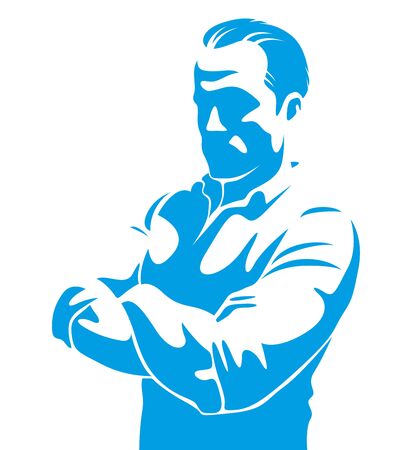 Confident successful businessman handsome man business person vector logo or illustration realistic drawing style.のイラスト素材