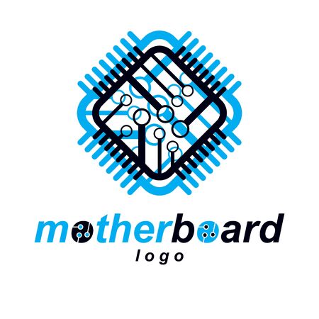 Futuristic cybernetic scheme, vector motherboard. Digital element, square circuit board. Electronic microprocessor logo.のイラスト素材
