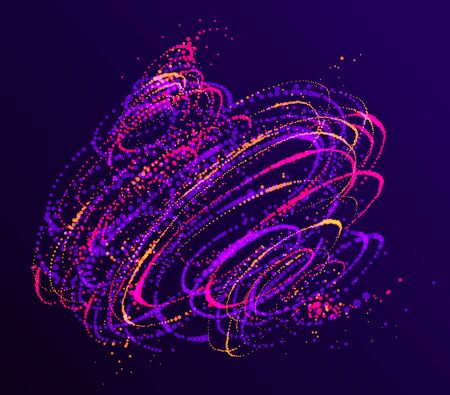Dots particles flowing vortex vector abstract background, biology science theme whirl design, dynamic elements in spin motion.のイラスト素材