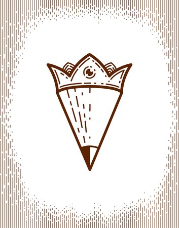 Pencil combined with crown, vector simple trendy logo or icon for designer or studio, creative king, royal design, linear style.のイラスト素材