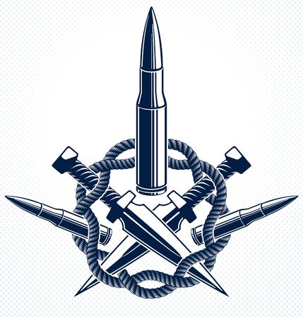 Bullets vector emblem of Revolution and War,  or tattoo, anarchy and chaos concept, criminal and gangster style, social tension theme.のイラスト素材