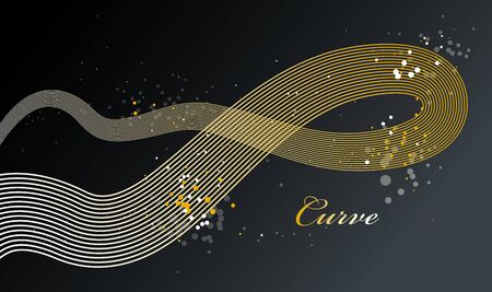 Elegant golden lines vector dimensional abstract background, 3D dynamic gold curve stripes in motion beautiful design element, luxury theme template for ads.のイラスト素材