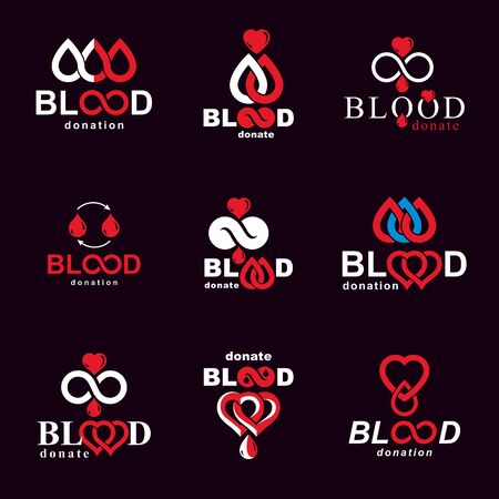 Vector blood donation conceptual illustrations collection. Healthcare and medical treatment concepts for use in pharmaceutical business.のイラスト素材