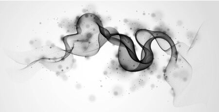 Dynamic particles sound wave flowing. Dotted curves vector abstract background. Beautiful 3d wave shaped array of blended points.のイラスト素材