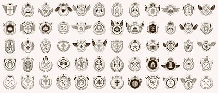 Heraldic Coat of Arms vector big set, vintage antique heraldic badges and awards collection, symbols...