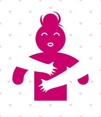 Beloved woman with care hands of a lover or friend hugging her around from behind, vector icon or illustration in simplistic symbolic style.のイラスト素材