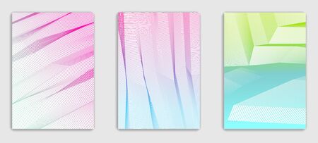 Abstract line art vector minimal contemporary brochure designs set, cover templates, geometric halftone gradient. For Banners, Placards, Posters, Flyers. Beautiful and special, pattern texture.のイラスト素材