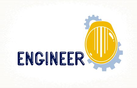 Engineer logo or icon with yellow safety helmet, stylish industrial and construction graphic design element.のイラスト素材