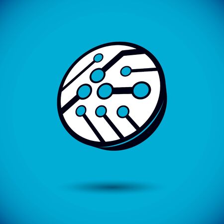 Vector abstract computer circuit board, round technology element with connections. Electronics theme web design. Modern innovation technologies logo.のイラスト素材