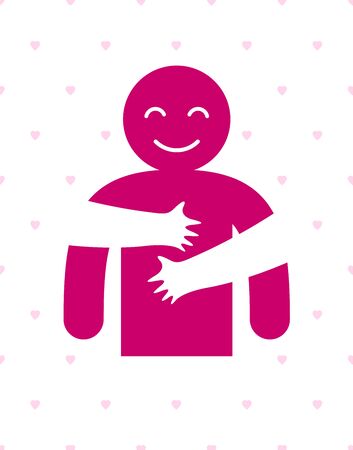 Hugs with loving hands of loved person, lover woman hugging his man and shares love, vector icon logo or illustration in simplistic symbolic style.のイラスト素材