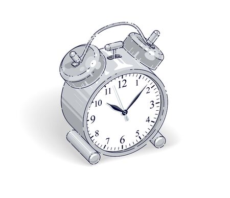 Table Alarm Clock isolated on white. Isometric vector illustration, 3d thin line design.のイラスト素材