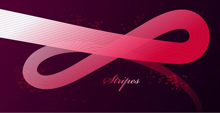 Abstract red lines in 3D motion dimensional perspective vector background, elegant curvy light stripy design element, template for banner or poster and other ads.のイラスト素材