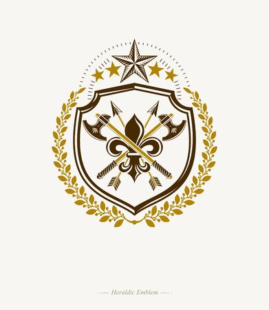 Vector heraldic sign made with decorative elements, vintage majestic emblem.のイラスト素材