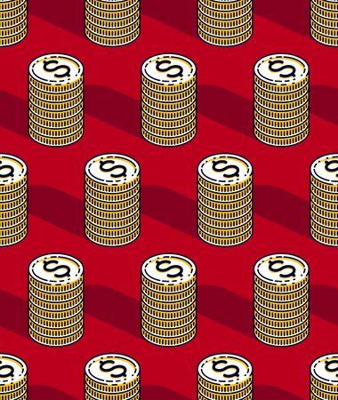 Money coins seamless background, backdrop for financial business website or economical theme ads and information, 3d cash, vector wallpaper or web site background.のイラスト素材