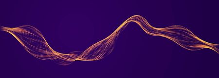 Wave of flowing particles over dark modern relaxing illustration. Round shining dots vector abstract background. Beautiful wave shaped array of blended points.のイラスト素材