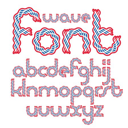 Set of vector lower case rounded English alphabet letters isolated created using abstract rhythmic wave lines.のイラスト素材