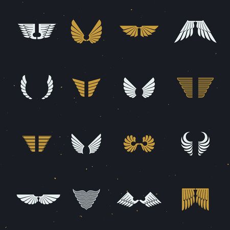 Freedom Wings emblems set. Heraldic Coat of Arms decorative logos isolated vector illustrations collection.のイラスト素材