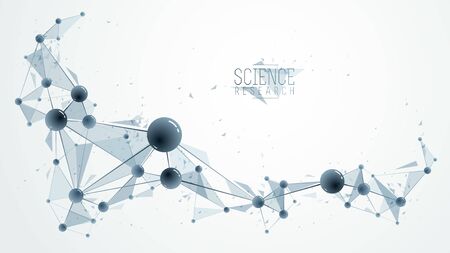 Molecules vector illustration, science chemistry and physics theme abstract background, micro and nano science and technology theme, atoms and microscopic particles.のイラスト素材