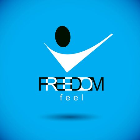 Vector abstract  man with raised hands up. Successful business person illustration. Freedom creative logotype, emblem.のイラスト素材