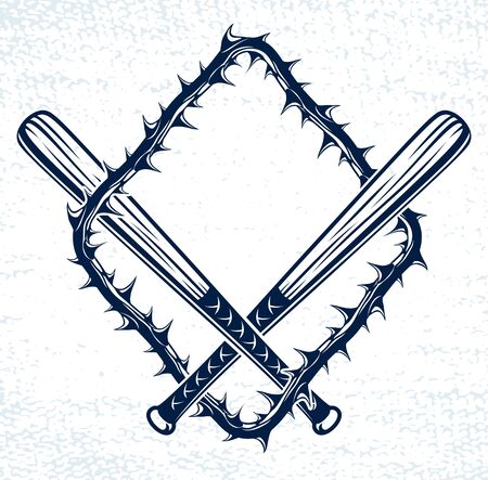 Baseball bats crossed vector criminal gang   sign, gangster style theme.のイラスト素材