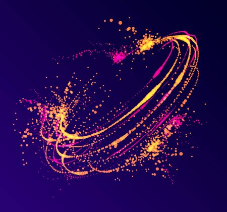 Dots particles flowing vortex vector abstract background, biology science theme whirl design, dynamic elements in spin motion.のイラスト素材