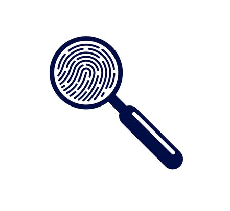 Finger print with magnifying glass vector simple logo or icon, incognito man concept, unidentified person, people search, biometric identification.のイラスト素材