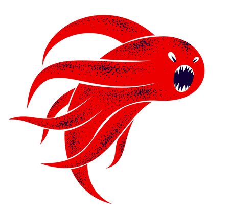 Weird creepy cartoon funny monster isolated on white vector illustration, fantastic creature of nightmare, microorganism.のイラスト素材