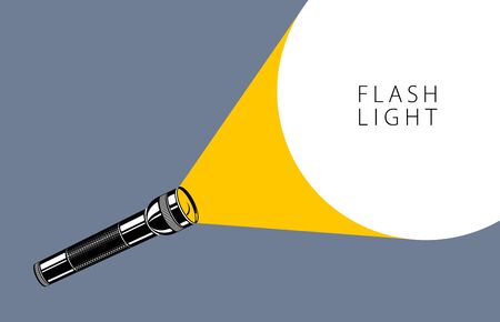 Flashlight illumination vector advertising poster illustration with copy space for text, flat style template for banner, background or wallpaper.のイラスト素材