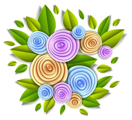 Design with flowers and leaves paper cut style, vector floral illustration. Wedding invitation or romantic greeting card.のイラスト素材