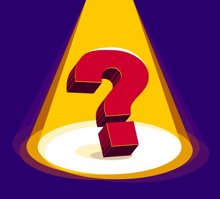 Question mark under highlights of stage spotlight vector 3d illustration.のイラスト素材