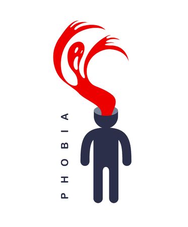 Psychical problems such as phobia psychosis schizophrenia hallucinations vector concept illustration in flat trendy style, psychiatry and psychology allegory, man with monster from his head.のイラスト素材