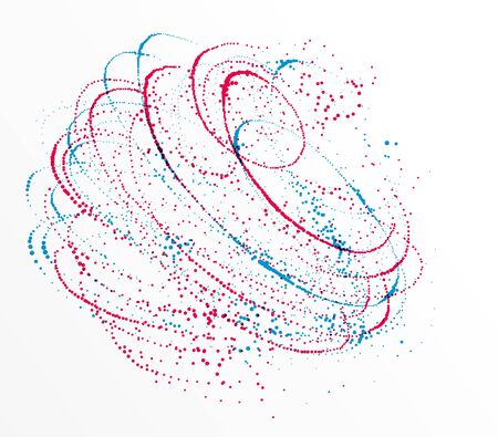 Dotted particle whirl flowing vector abstract background, life forms bio theme microscopic vortex design, dynamic dots elements in spin motion.のイラスト素材