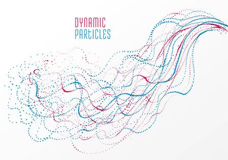 Dots particles flowing array vector abstract background, biology science theme design, dynamic elements in motion.のイラスト素材