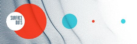 Flowing dots array of dynamic particles in motion, trendy modern style abstract vector background, science and technology future theme template for ads.のイラスト素材