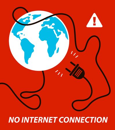 No internet connection vector concept poster or banner with unplugged electrical plug with earth globe.のイラスト素材