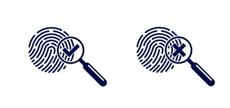Finger print with magnifying glass vector simple logo or icon, incognito man concept, unidentified person, people search, biometric identification.のイラスト素材