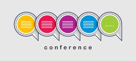 Communication concept shown with speech bubbles vector illustration, conference or briefing, blog public discussion, letâs talk.のイラスト素材