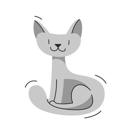 Cute cat sitting and looking vector illustration, domestic pet cartoon.のイラスト素材