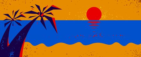 Summer tropical beach with palms vacations and holidays vector illustration, relaxation and rest,...