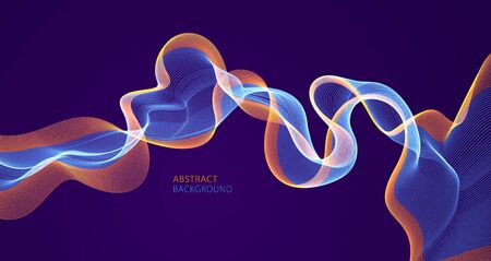 Flowing energy particles, wave of blended dots over dark. Curved dotted 3d lines vector illustration. 3d futuristic technology style with glowing shining effect.のイラスト素材