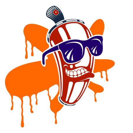 Graffiti paint spray can cartoon character, vector illustration, urban teen culture theme.のイラスト素材