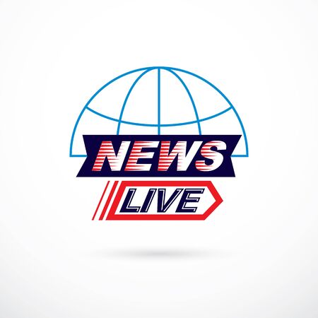 Live news inscription, journalism theme vector emblem created with Earth planet illustration.のイラスト素材