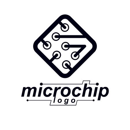 Vector technology cpu design with square microprocessor scheme. Computer circuit board, digital element.のイラスト素材