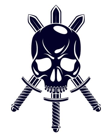 Aggressive skull pirate emblem Jolly Roger with weaponsのイラスト素材
