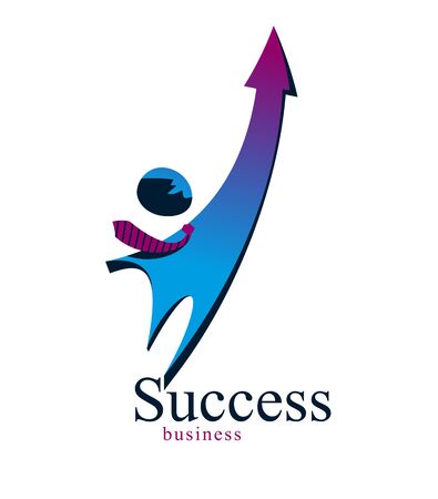 Successful businessman simple icon or logo with arrow up instead of hand vector design, isolated business person symbol of success.のイラスト素材