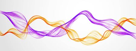 Dynamic particles mutual sound wave flowing. Double dotted curves vector abstract background....