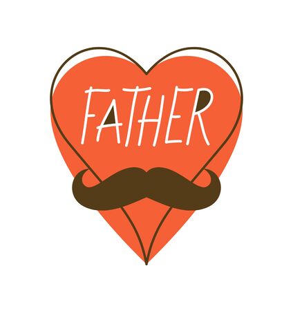 Heart with mustaches father funny symbol vector icon, father day concept greeting card trendy minimal style, I love you Dad.のイラスト素材
