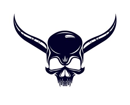 Devil sign horned skull vector illustration classic style tattoo, dead scull with animal horns.のイラスト素材