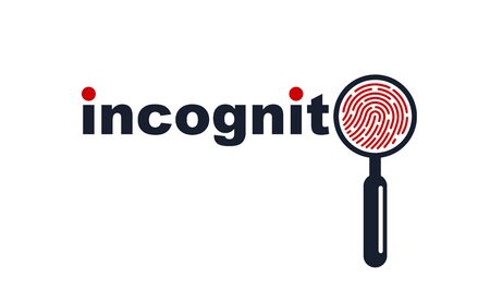 Finger print with magnifying glass vector simple logo or icon, incognito man concept, unidentified person, people search, biometric identification.のイラスト素材