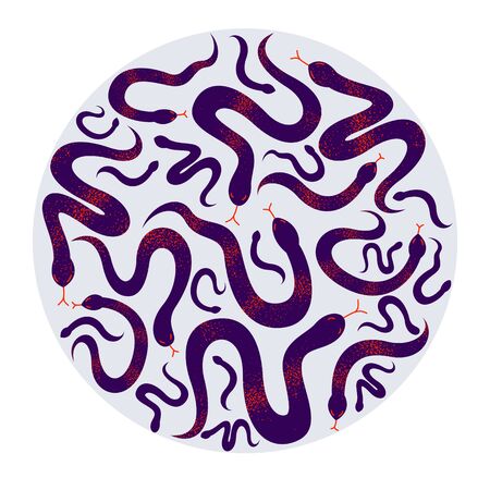 Snakes round composition in a circle vector design illustration, serpent horror and disgusting...